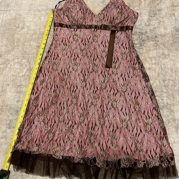 Pink Halter Dress w/ Dark Brown Lace Overlay - Picture 6 of 8